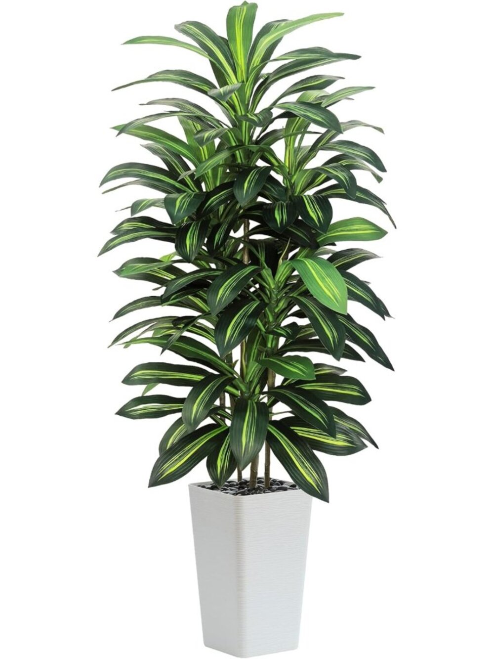 6FT Artificial Dracaena Tree - Faux Silk Indoor Plant with White Planter
